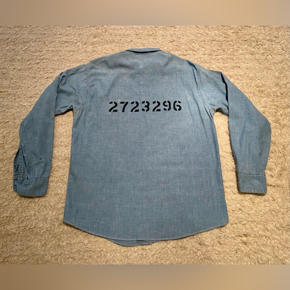 Vintage Men’s 40s 50s Prison Chambray Shirt Jail Workwear Denim Jeans Jacket - Picture 6 of 8